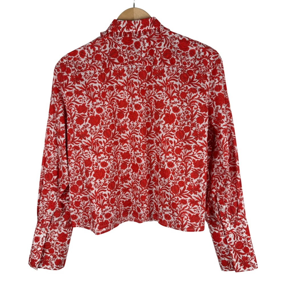 J.Crew Liberty Sambourne Fabric Floral Ruffle Collar Blouse Women S Cropped Red - Picture 6 of 10